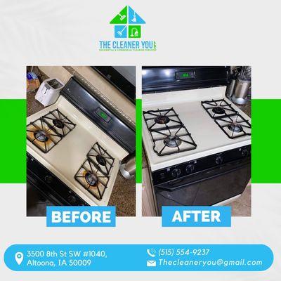 Stove cleaning before & after