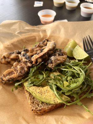 Avocado toast and portobello fries