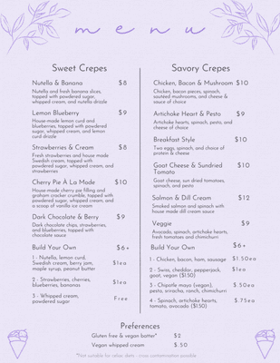 Crepe menu