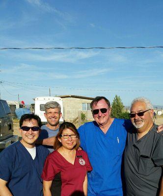 Dr Mike Yung and pilot Mike Gabelman of Hope Christian Fellowship pose with two other dentist's in April 2017 Ojos Negros, Baja.