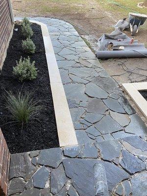 custom front walk way and retaining walls