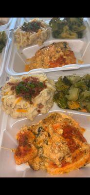 Stuffed salmon , loaded mash , broccoli & cheese