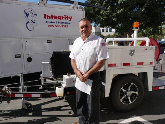 Martin with our sewer jetter to cut out roots from sewers