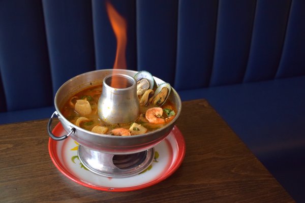 Seafood Tom Yum Soup in Thai style hot pot