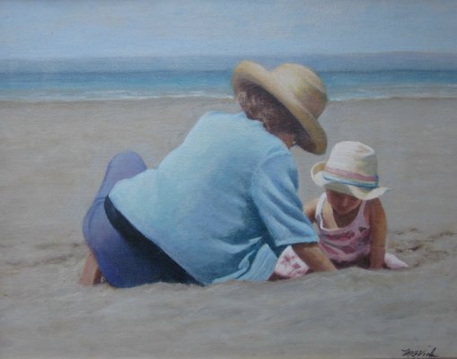 At the Beach with Nana by Mary Ann Viola, oil