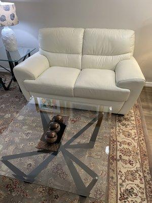 White leather twin sofa AND a glass front cover