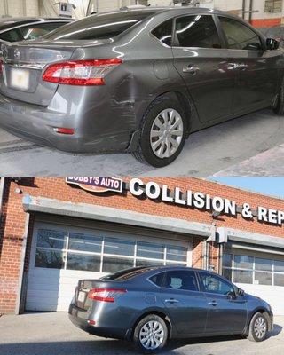 At Bobby's Auto collision & Repairs, we do all type of bodywork. In this above car, we've repair & painted the quarter panel & rear bumper.