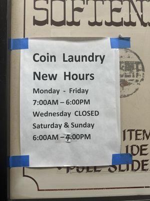 Coin Laundry New Hours