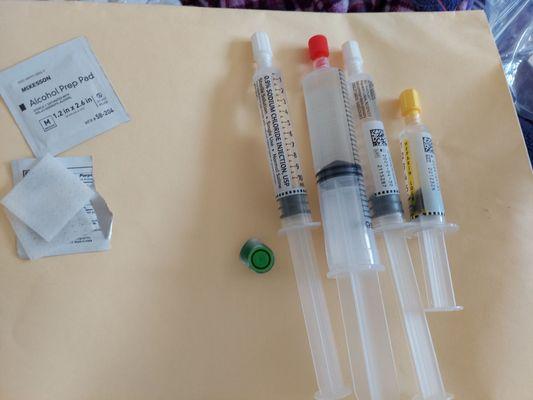 My syringes and supplies, all laid out and ready to go!