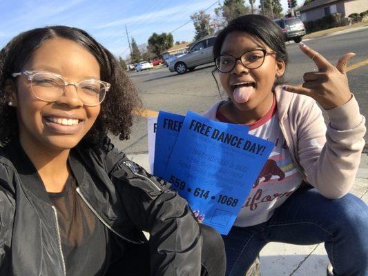 Miss Tashay and Miss Kayla passing out flyers for our 1st annual Free Dance Day.