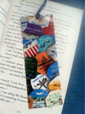 LBI bookmark.... Beach badges from towns. They also have placemats, mugs and coasters with this same cute design