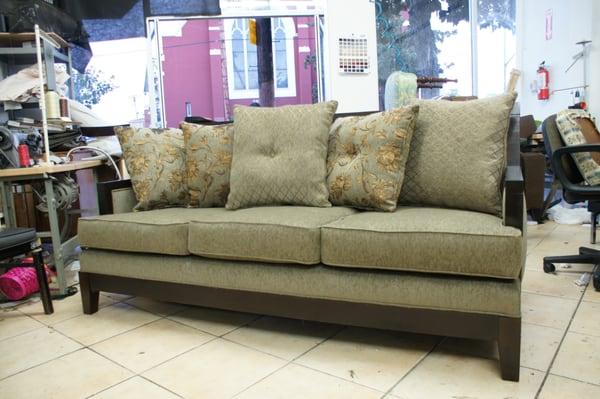 Sofa 3 persons. New Cushions. Reupholstered at Pacific Palisades Upholstery Shop.