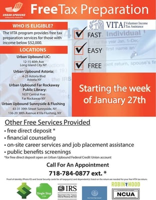 We offer FREE tax preparation services to low/moderate income New Yorkers during the tax season.