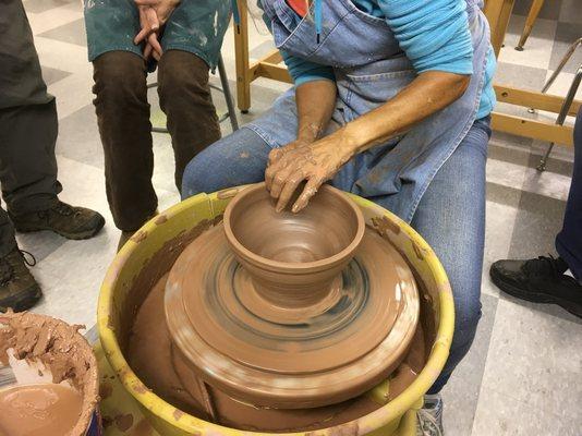 Wheel pottery class in our art center.