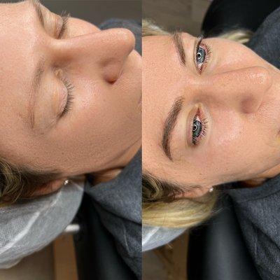 Look at the difference her new brows make! Bladed and shaded brows add shape and fill in sparse areas