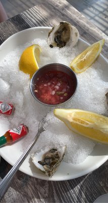 Oysters minus a few.  Camera didn't eat first before the photo this time.  They are pretty good.