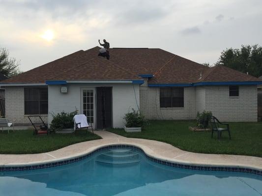 Another project by RGVContractor.com very nice weather. Good looking pool. Nice cut yard and now a very good looking roof...