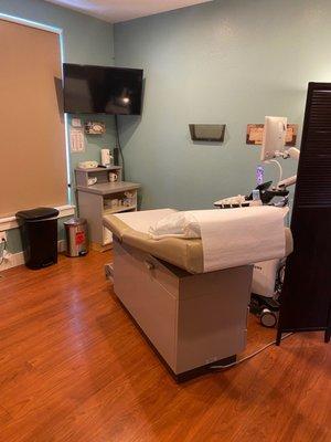 This is our ultrasound room. Early ultrasound can confirm pregnancy viability and gestational age.