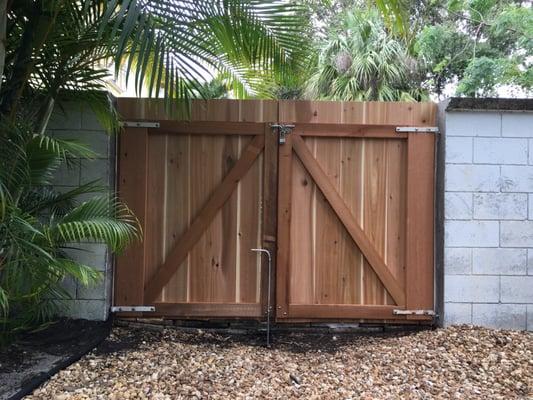 New cedar gate. Work by Jets Construction.