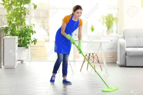 Dust mopping before we finish up the floors