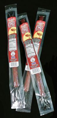 Smoked Emu Snack Stick.  USDA inspected Emu Meat available.  Call for quotes.