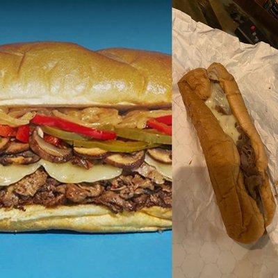 The left is what i ordered. The right is what i got. "The Works Cheesesteak"