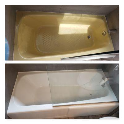 Before and after picture of a much needed refinishing