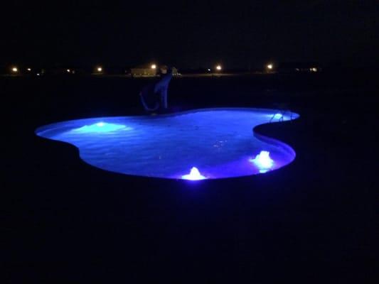 Lagoon Pool with Pentair 5g LED lighting and Color Cascade Bubblers