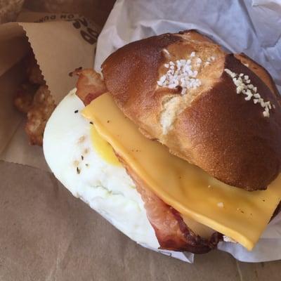 Breakfast Sandwich on pretzel bun!