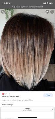 This is what I asked for with the ombré to start of the middle of my head and the blonde brighter on the ends with the brown peeking through