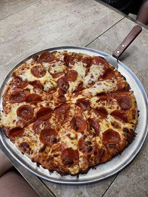 Pepperoni pizza with extra cheese