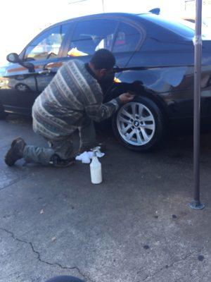 Cleaning each tire individually!