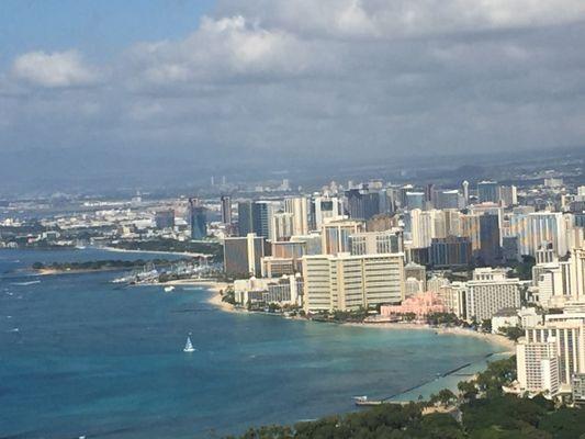 See Waikiki beach hotels from Diamond Head summit.