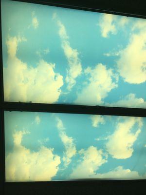 Cloud tiles in the ceiling light above me! Love it!