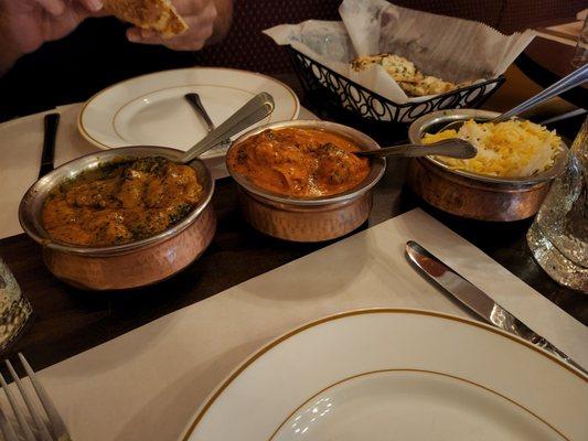 Chicken Tikka Masala, Vegatable Korma and Garlic Naan