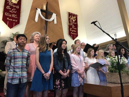 Jesus is risen indeed! Happy Easter 2018, church children and adult choir was excellent, "I know my Redeemer lives"