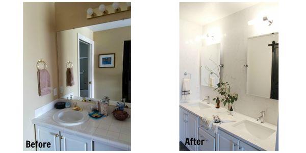 Before and After of Bathroom Vanity Remodel