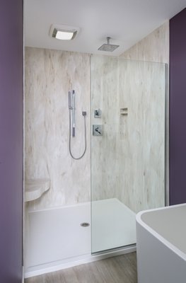 Corian shower surround with custom bench