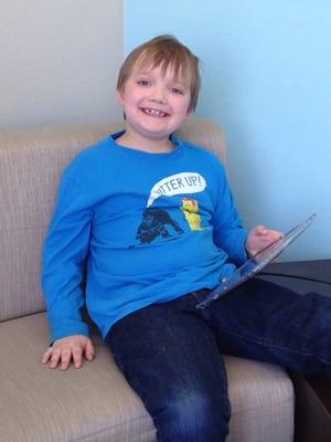 Is this the happiest kid at the dentist, or what? This place is still great. He loves the IPad, but most of all Dr. Jenny!