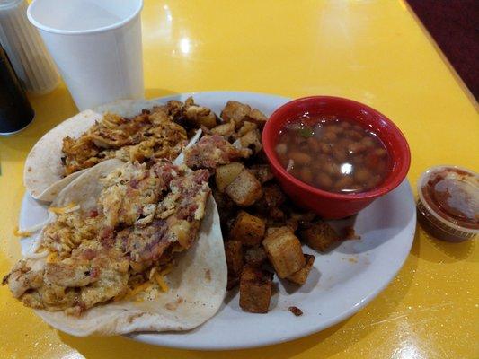 I got here about noon and decided to try their breakfast taco plate. It was very good. $7.29 before tax.