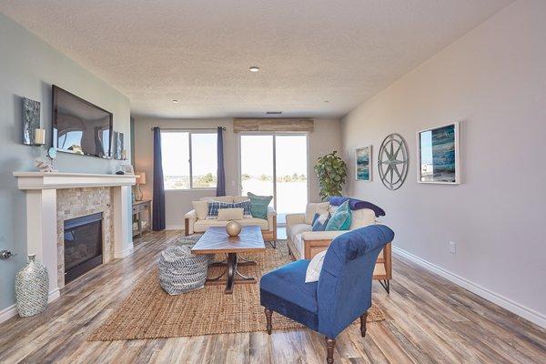 Cozy family room. Switch the sliding door out for a window and get even more space!