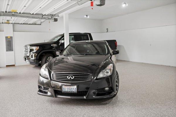 Most garage floors are done in just 1 day. We offer 5 colors of blended 1/4" Chip Flakes so you can customize your perfect look. Call today!