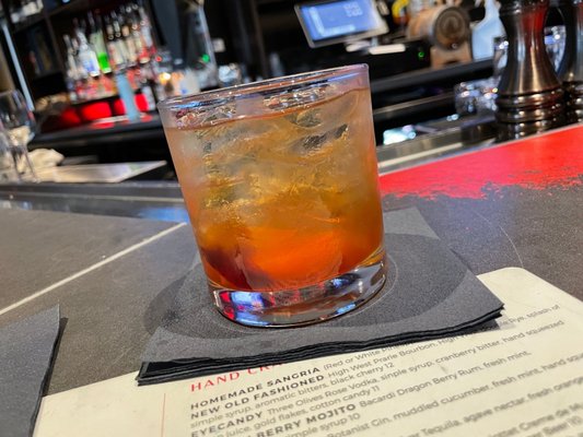 New Old Fashioned.   Made in the glass, barely stirred, with ice cubes.... Terrible.