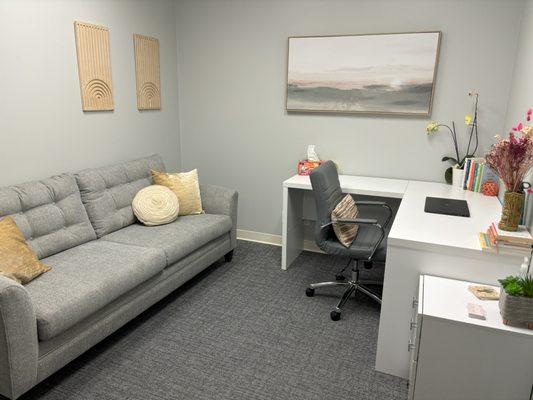 Come enjoy your private meeting room with your therapist and relax on the couch while you begin your therapy journey