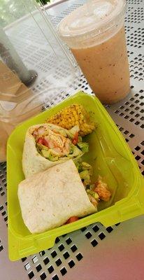 Cilantro lime shrimp wrap and Tropical Bliss smoothie