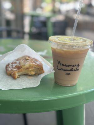 Rosemary lavender nonfat iced latte, almond croissant