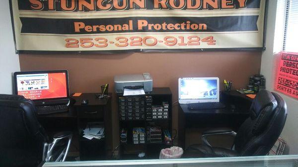 Our small but cozy Stun Gun Rodney headquarters..Call to set up an appointment if you would like to stop by!