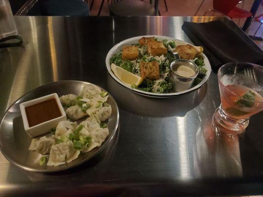 Potstickers and Kale Cesar Salad...And don't forget the Cosmo!!