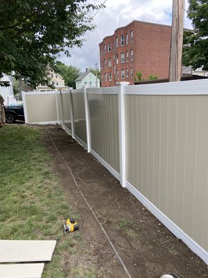 Beige with white rail 6 foot vinyl privacy