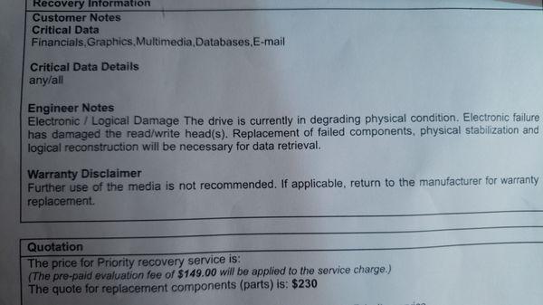 Receipt showing damage parts.... obviously lied to as I have it in my possession working without their help!